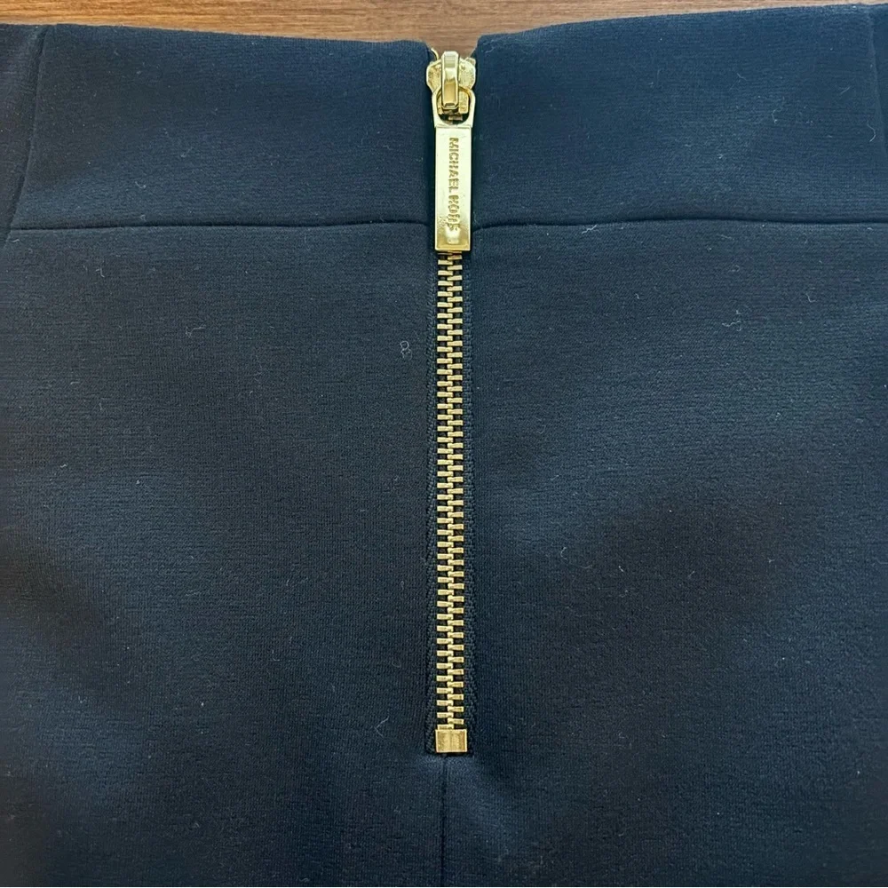 Michael Kors Classic Black Pencil Skirt With Gold Zipper Accents, Size 2